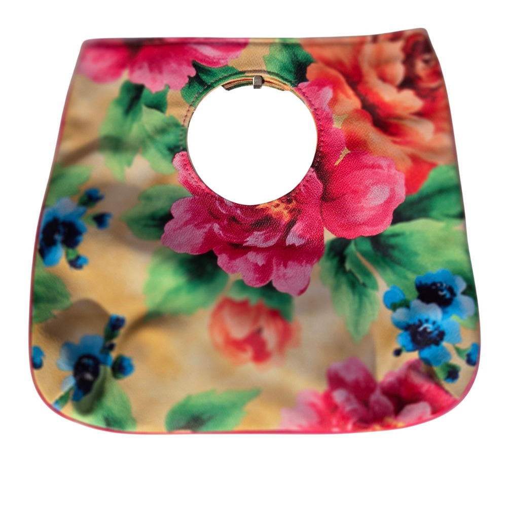 Charming Charlie Floral‎ Cutout Handle Handbag Gold Pink Blue Botanical Bag